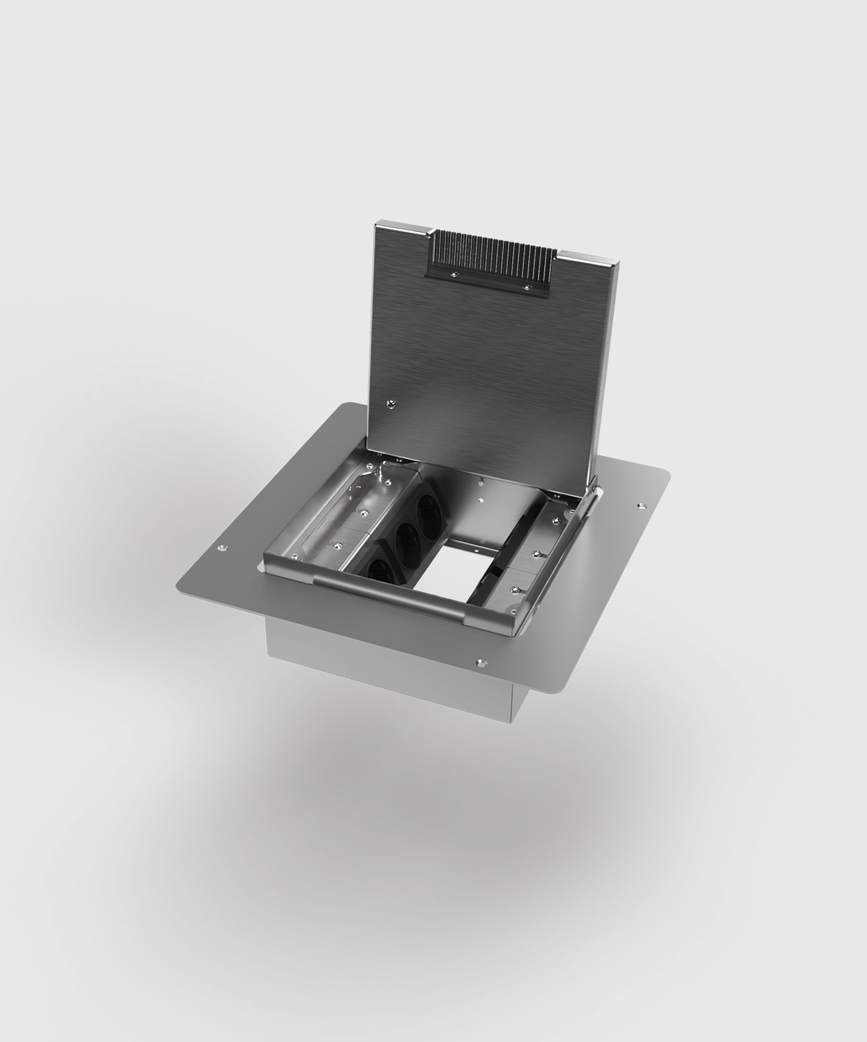 BS 9008BB-1-0 Unterflursystem, 4x Schutzkontakt-Steckdose, 4x RJ45 2-fach, mit Bürstenauslass