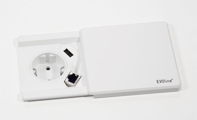 EVOline® Tisch-Einbausteckdose Square80 mit USB +CAT6-Buchse fest