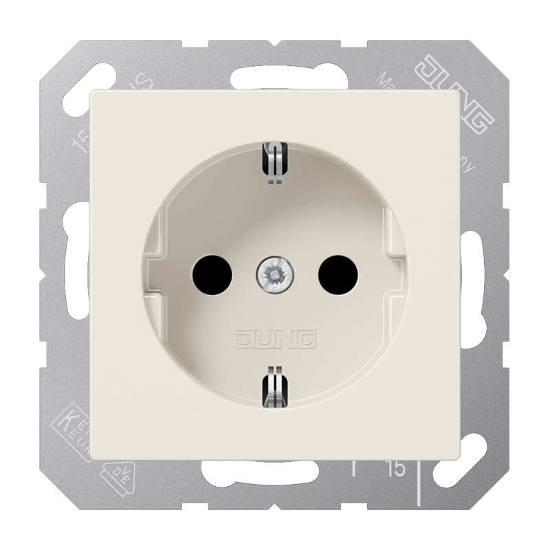 Jung A1520NKI Schutzkontakt-Steckdose, ohne Krallen, Safety Plus, Duroplast, Serie AS, weiß (ivory)