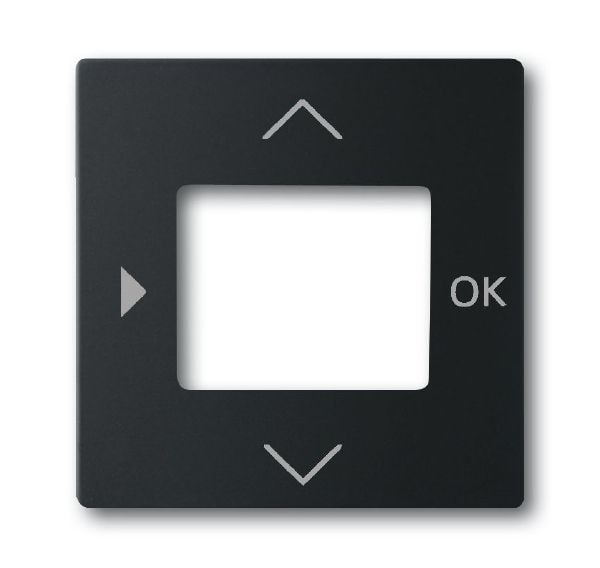 Busch-Jaeger 6435-885 Zentralscheibe für Timer/Raumtemperatur-Regler-Bedienelement mit Aufdruck Symbol "Pfeiler" und "OK", schwarz matt, Plattform 63