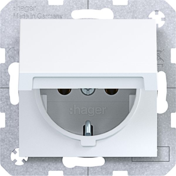 Hager WAS1110WG Schutzkontaktsteckdose mit Klappdeckel, selbstschließend, Steckklemmen, A.x/C.x, lichtweiß glänzend