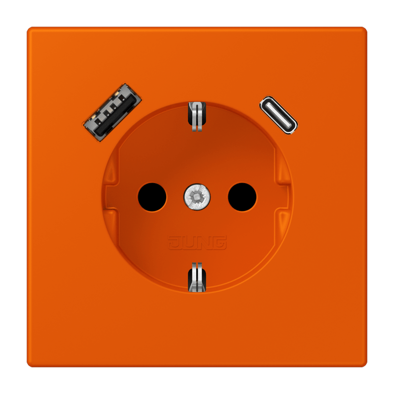 Jung LC152015CA260 Schutzkontakt-Steckdose mit USB-Ladegerät Typ AC, Safety+, Les Couleurs® 4320S, orange vif