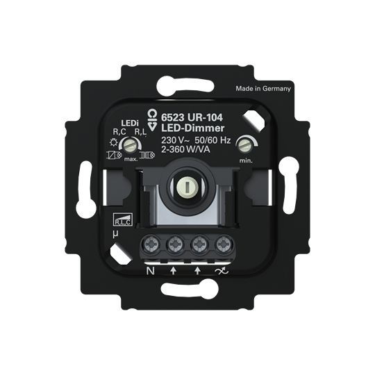 Busch-Jaeger 6523 UR-104 LED-Drehdimmer-Einsatz, 2/3 Draht, mit N-Klemme, ohne Spreize, schwarz