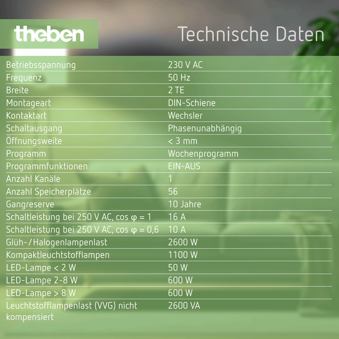 Datenblatt der Theben TR 610 top3 – Digitale Zeitschaltuhr, Wochenprogramm, 1 Kanal, 56 Speicherplätze Datenblatt Theben TR 610 top3 – Digitale Zeitschaltuhr, Wochenprogramm, 1 Kanal, 56 Speicherplätze