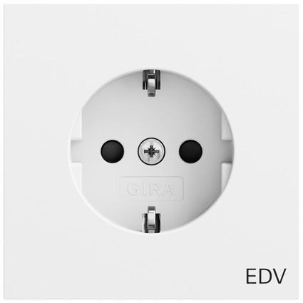 Gira 446172 Schutzkontakt-Steckdose mit Aufdruck "EDV" und erhöhtem Berührungsschutz (Safety Plus), System 70, reinweiß seidenmatt (lackiert)