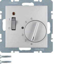 Berker 20311404 Temperaturregler 24 V mit Öffner, Zentralstück, Wippschalter und LED, S.1/B.3/B.7, alu matt