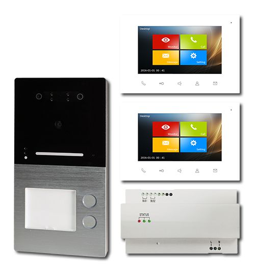 HHG Villa AP Set 2 FI Video Türsprechanlagen-Set, mit AS AP 2-Familien, mit integrierter Gesichtserkennung und Bluetooth