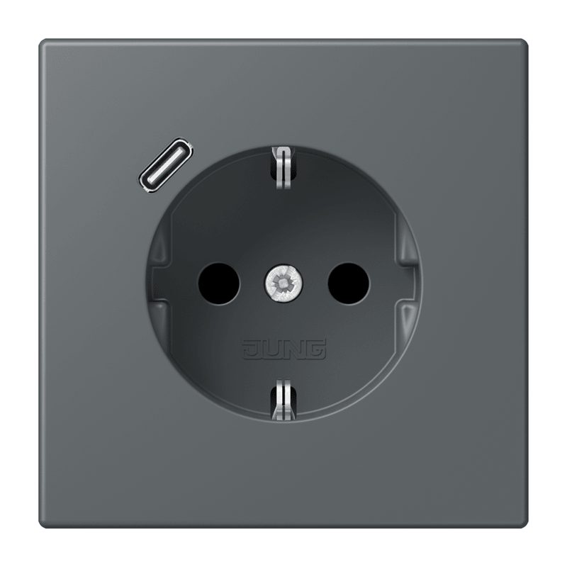 Jung LC152018C202 Schutzkontakt-Steckdose mit USB-Ladegerät Typ C, Safety+, Les Couleurs® 32010, gris foncé 31