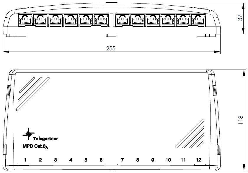 Telegärtner MPD12-HS Mini Patchpanel Cat 6A, 12 Port, lichtgrau