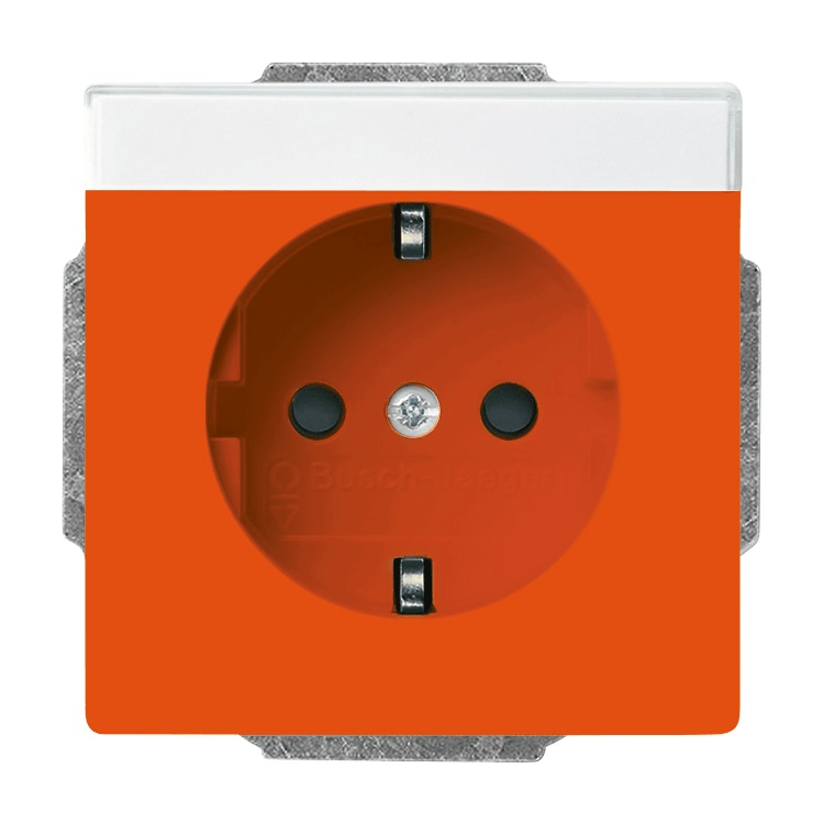 Busch-Jaeger 20 EUCNB-14-82 Schutzkontakt-Steckdose Safety+, mit erhöhtem Berührungsschutz, mit Beschriftungsfeld, mit Befestigungskrallen, orange glänzend, Plattform 63