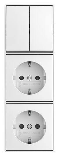 Busch-Jaeger 2601/5/20/2 EAPBJ-524 Kombination Wippschalter 2-fach Serienschaltung mit Schutzkontakt-Doppelsteckdose Safety+, 16A, Busch-balance AP, alpinweiß glänzend