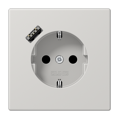 Jung LS1520-18ALG SCHUKO®-Steckdose 16 A, mit USB-Ladegerät 1 x Typ A, SAFETY+, Serie LS, lichtgrau