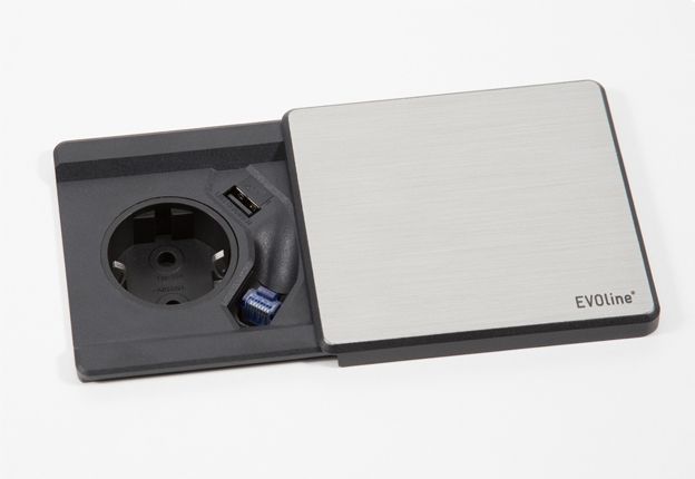 EVOline® Tisch-Einbausteckdose Square80 mit USB u.CAT6-flexibel
