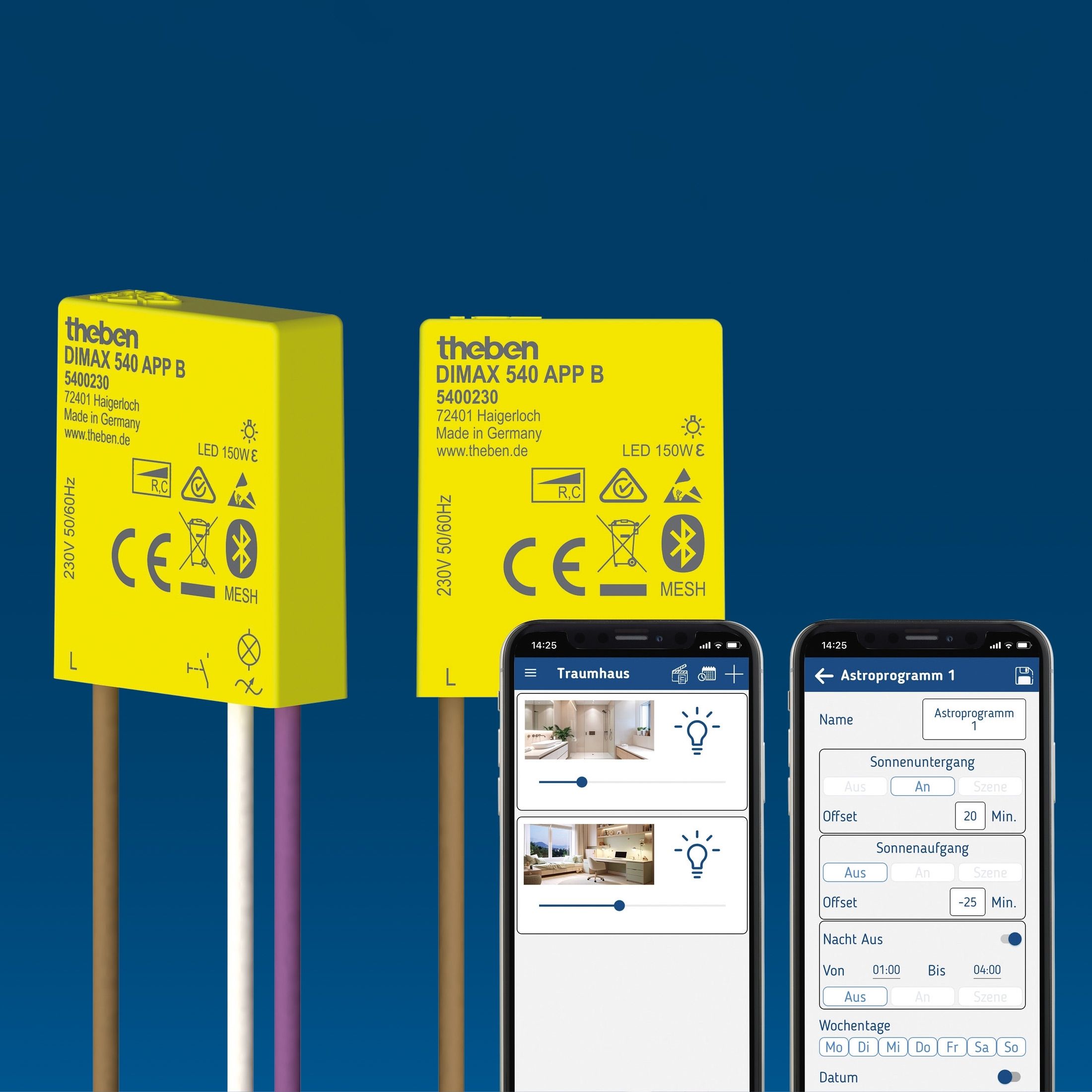 Theben 5400230 DIMAX 540 APP B Mini Unterputz Dimmer, über Bluetooth per App oder per Taster steuerbar und programmierbar, ohne Neutralleiter