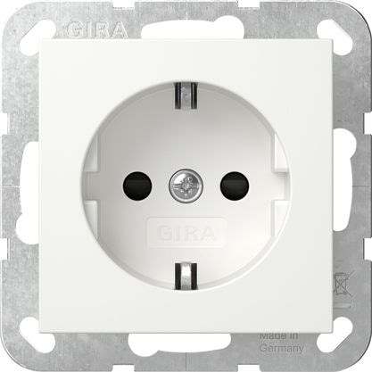 Gira 438327 Schutzkontakt-Steckdose mit erhöhtem Berührungsschutz (Safety Plus) ohne Befestigungskrallen mit Schraubklemmen, System 55, reinweiß seidenmatt