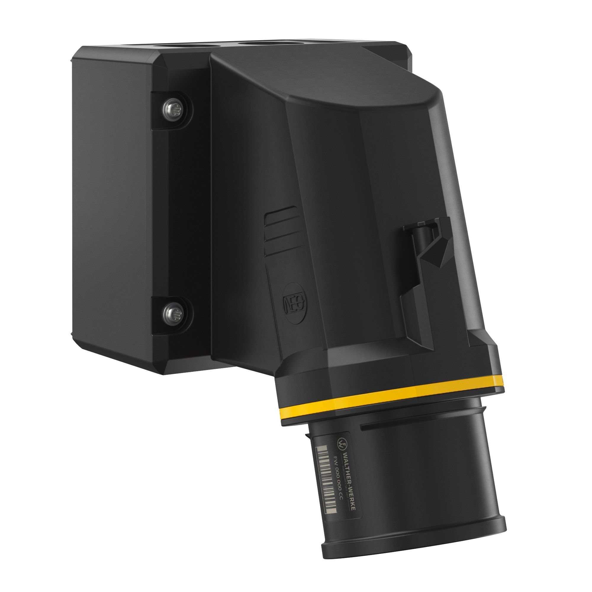 Walther Werke FW734504CC CEE NEO Wandgerätestecker schräg 32A 5P 4h IP54 mit Käfigzugfeder-Technik und drehbarem Boden