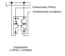 Merten MEG3153-0000 Doppeltaster-Einsatz, 1 Schließer 1-polig + 1 Öffner 1-polig, 10 A, Steckklemmen, AC 250 V