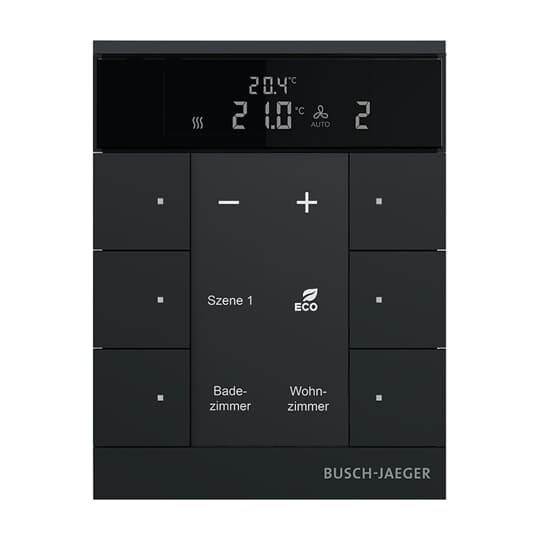 Busch-Jaeger SBS/U6.0.11-885 Raumtemperaturregler 6-fach Nebenstelle mit Bedienfunktion, schwarz matt, Busch-Tenton