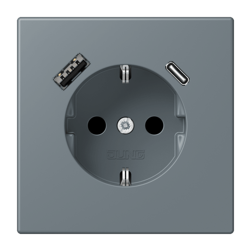 Jung LC152015CA251 Schutzkontakt-Steckdose mit USB-Ladegerät Typ AC, Safety+, Les Couleurs® 4320H, gris 59