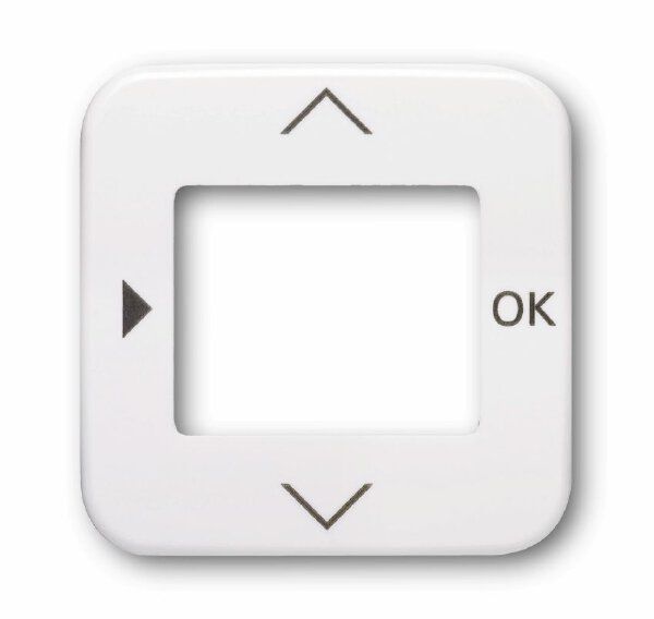 Busch-Jaeger 6435-214 Zentralscheibe für Timer/Raumtemperatur-Regler-Bedienelement mit Aufdruck Symbol "Pfeiler" und "OK", alpinweiß glänzend, Reflex SI