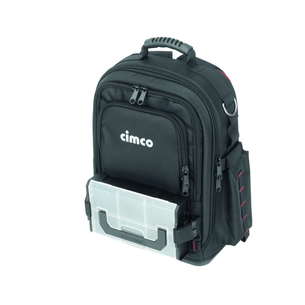 Cimco 17 0425 Werkzeug Rucksack ERGO-XL30, unbestückt, 4 geschützte Reißverschlussfächer, ergonomische Rückenpolsterung, mit 90 Möglichkeiten zur Befestigung, Klemmen, Stecken und Verstauen