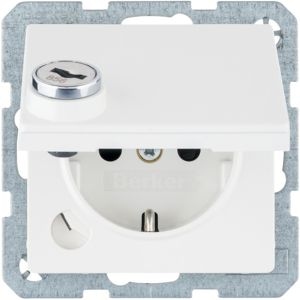 Berker 41636089 Schutzkontakt-Steckdose mit Klappdeckel, Schraub-Liftklemmen und schloss, Q.1/Q.3/Q.7, polarweiß samt