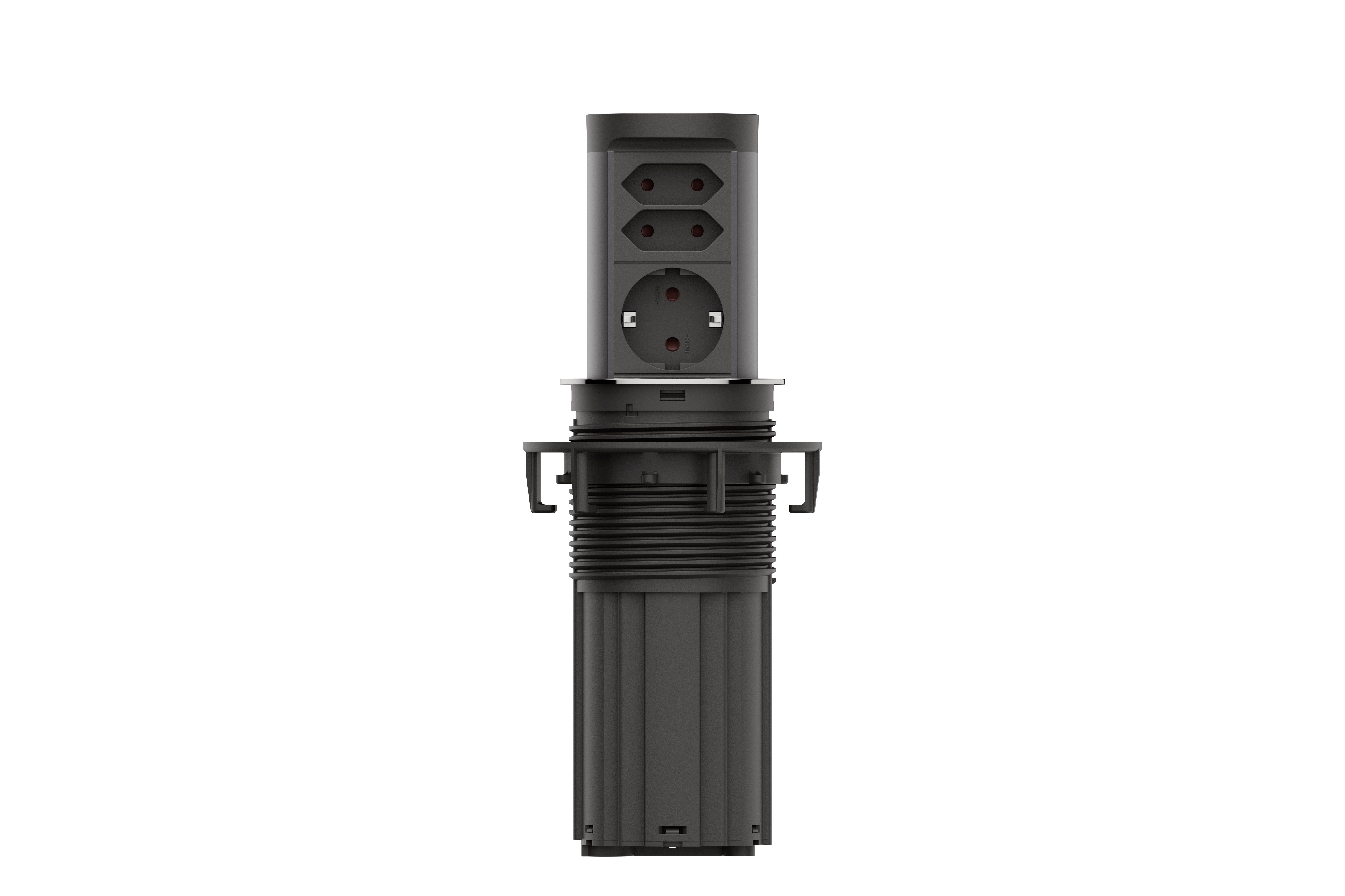 Bachmann BM0020489 Steckdoseneinheit ELEVATOR 2, versenkbar, 1x Schutzkontaktsteckdose, 2x Euro-Steckdose, 2,0 m Aderendhülsen und Montagestecker, edelstahl