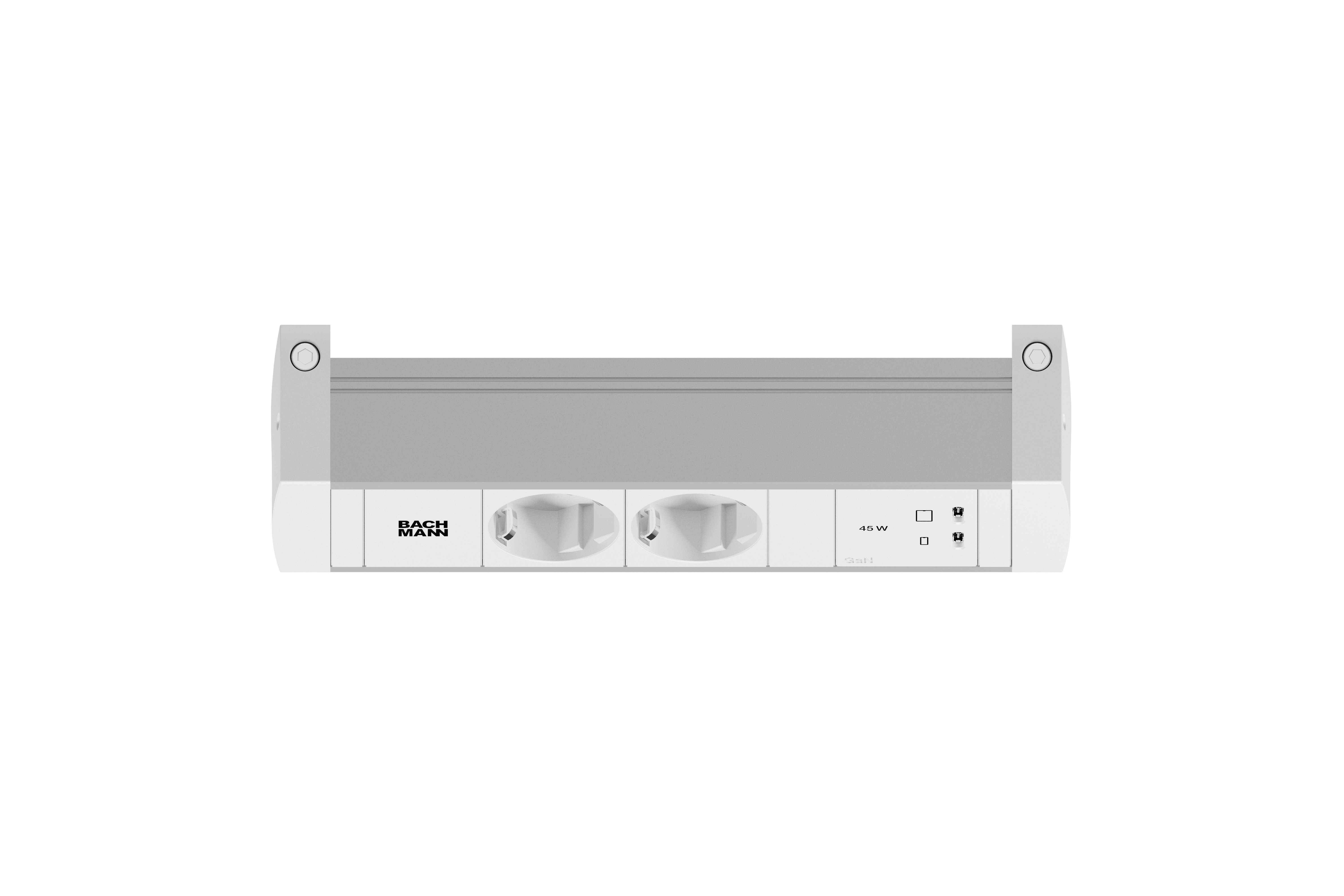Bachmann BM0028982 Steckdosenleiste DESK STYLE, 2x Schutzkontaktsteckdose, 1x USB C/C 45 W, 0,2m GST18, mit Haltewinkel, hellgrau/weiß