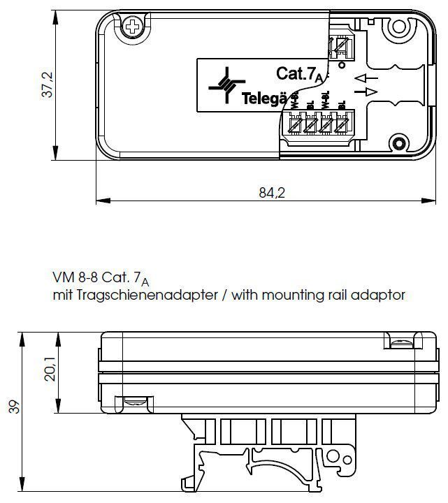 Telegärtner J00060B0069 VM8-8MT Cat.7A Verbindungsmodul mit Tragschienenadapter