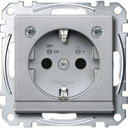 Merten MEG2304-0460 Schutzkontakt-Steckdose mit Lichtauslass und LED-Beleuchtungs-Modul, Berührungsschutz, Steckklemmen, System M, aluminium