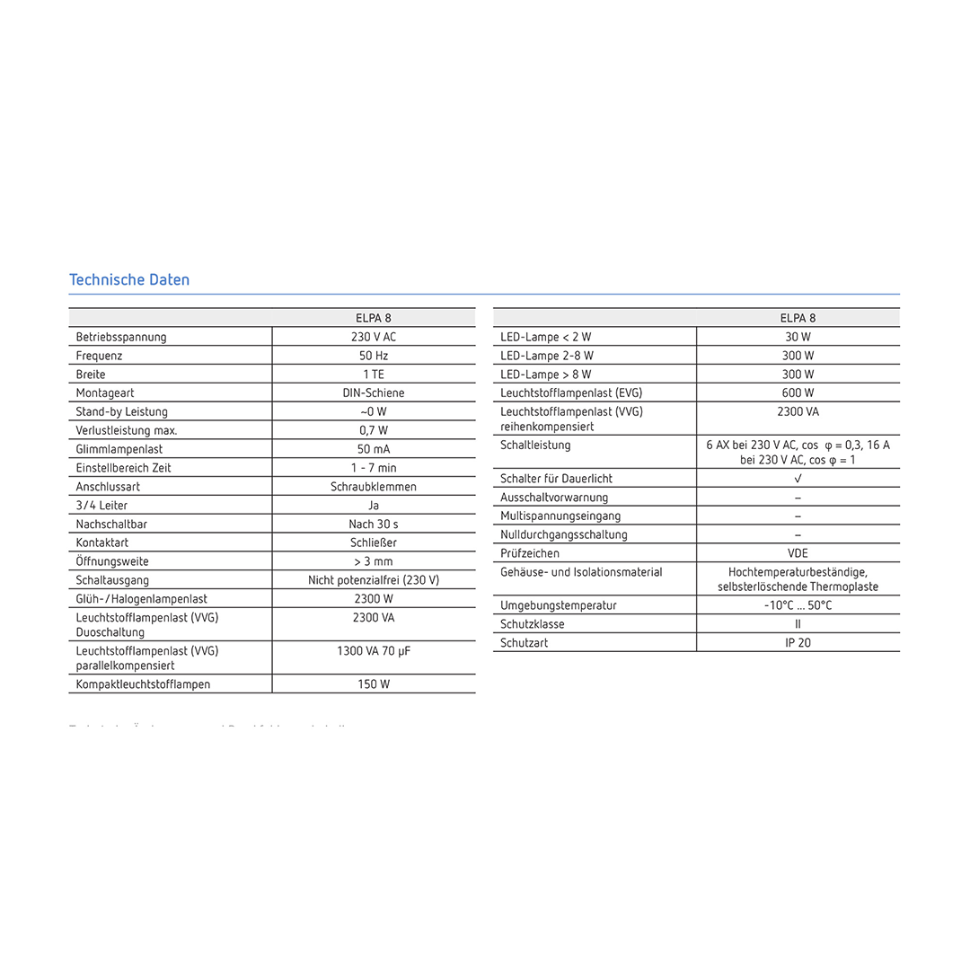 Theben 0080002 ELPA 8 Treppenlicht-Zeitschalter, elektromechanisch, TLZ, ohne Stand-By-Verbrauch, 3-Leiter, 4-Leiter, nachschaltbar nach 30 Sekunden, 300 W LED, Kippschalter für Dauerlicht