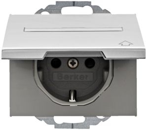 Berker 47487103 Schutzkontakt-Steckdose mit Klappdeckel, Beschriftungsfeld, erhöhtem Berührungsschutz, in 45°-Stufen variable Einbaulage, K.5, Alu