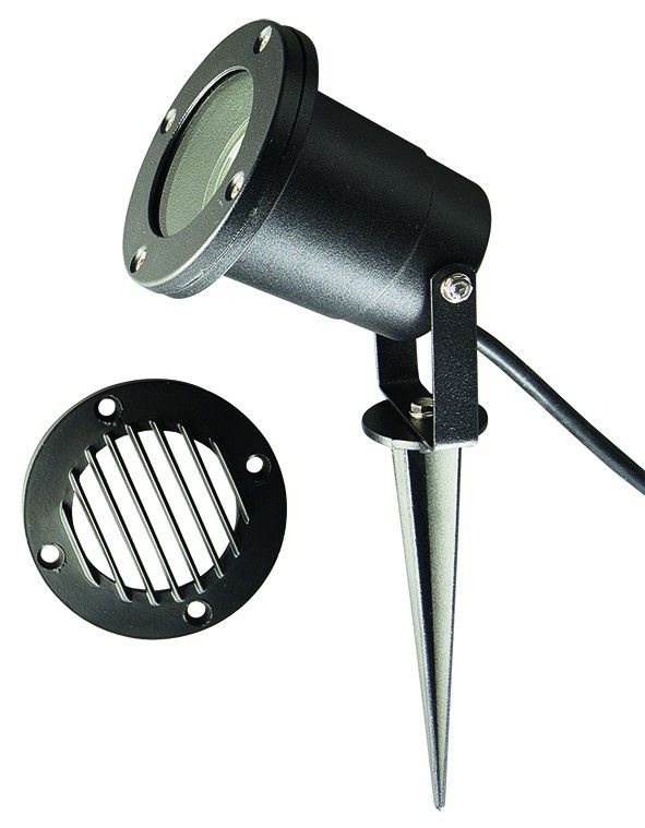Heitronic 500608 Erdspießstrahler Dalian, für GU10 max. 3,5 W, IP44, extra Blendschutz, 2,5 m Anschlusskabel und Stecker