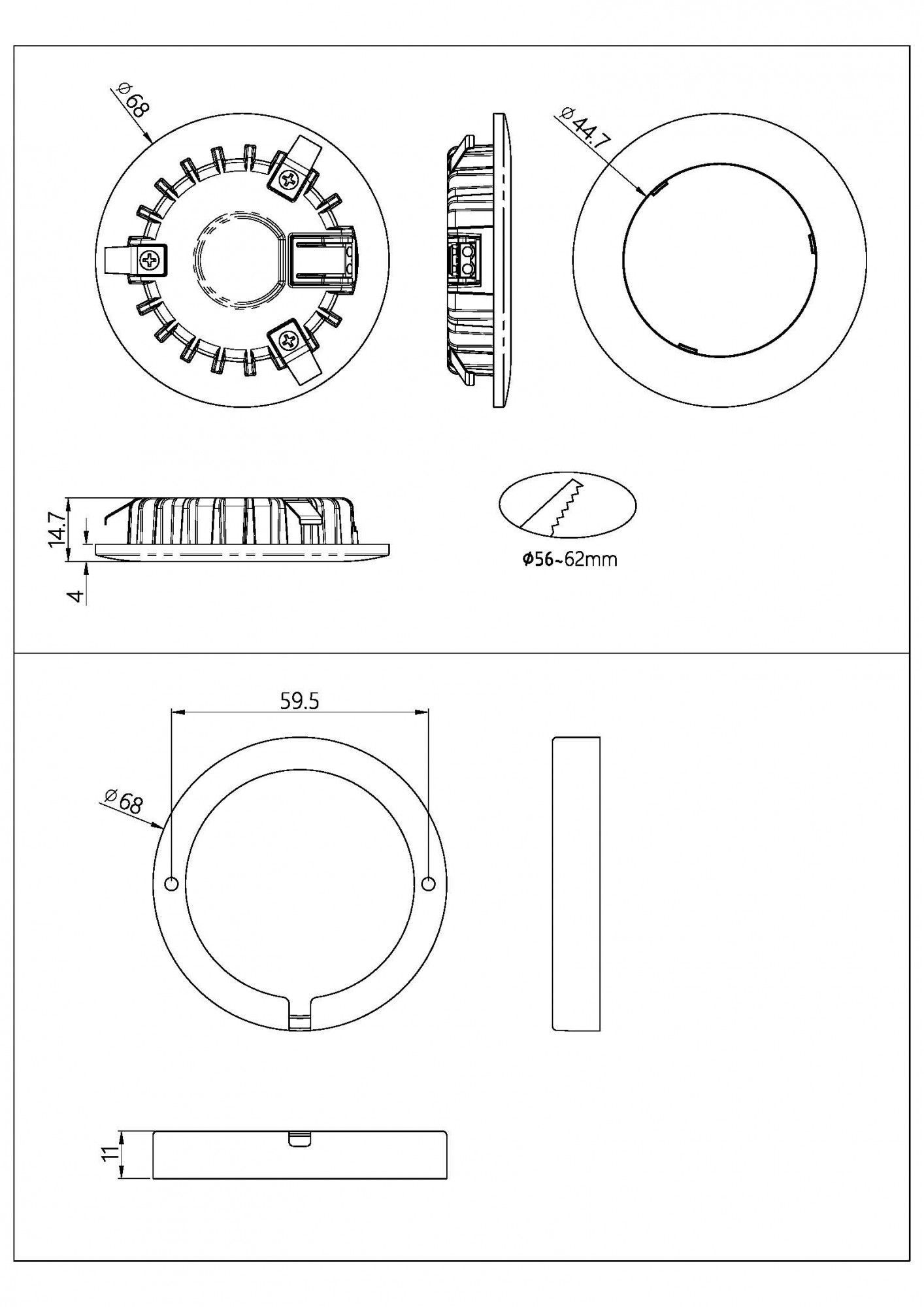ALED 5703060000168 LED Downlight EVO1-12V 2,8W 280lm 3000K 60° CRI97 IP54 schwarz Ausschnitt 55-62mm