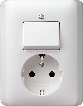 Gira 017603 Kombi Aus-Wechselschalter/Schutzkontakt-Steckdose Vollplatte , Standard 55, reinweiß glänzend