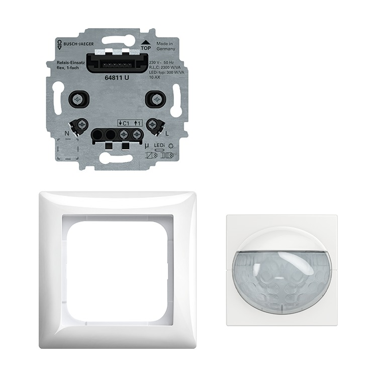 Busch-Jaeger 62764 UJ-914-WL Busch-Wächter® 180 flex, Wireless Komplettset mit Komfort Sensor Multilinse und Relais-Einsatz, alpinweiß glänzend, Busch-balance SI