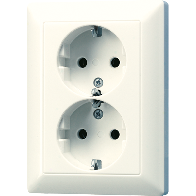 Jung AS5020NKIU 2-fach Schutzkontakt-Steckdose, ohne Krallen, Safety Plus, Duroplast, Serie AS, weiß (ivory)