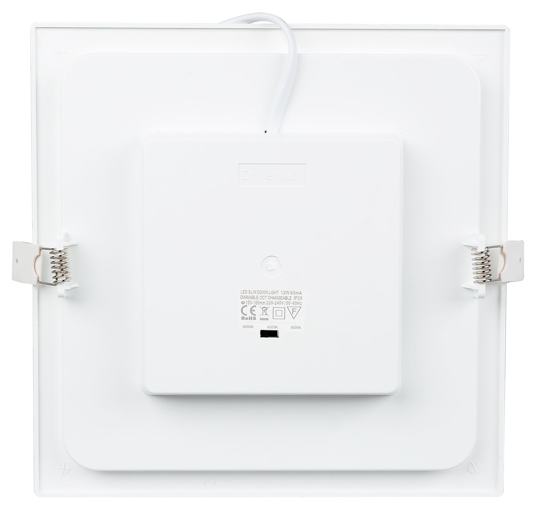 Heitronic 501381 LED Einbaudownlight LE MANS quadratisch, 12 W, 3000/4000/6000 K, 165x165x32 mm, IP44, dimmbar