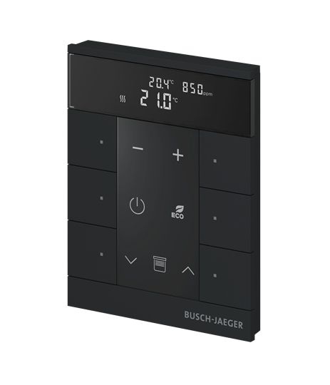 Busch-Jaeger SBC-F-6.0.11-885  Raumtemperaturregler mit VOC/Feuchte-Sensor und Bedienfunktion, 6-fach, schwarz matt, Busch-Tenton®