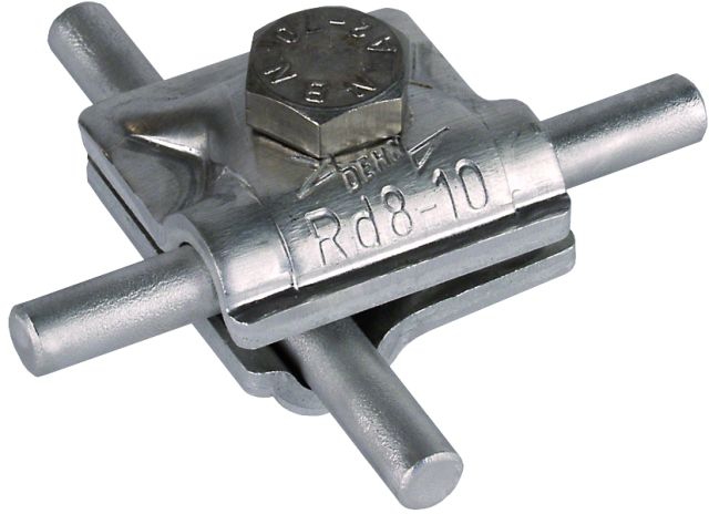 Dehn 390 051 MV-Klemme aus Aluminium, für Rundleiter 8-10mm, zur universellen Anwendung im Erdungs- und Blitzschutzbereich, als Kreuz-, T- oder Parallelklemme