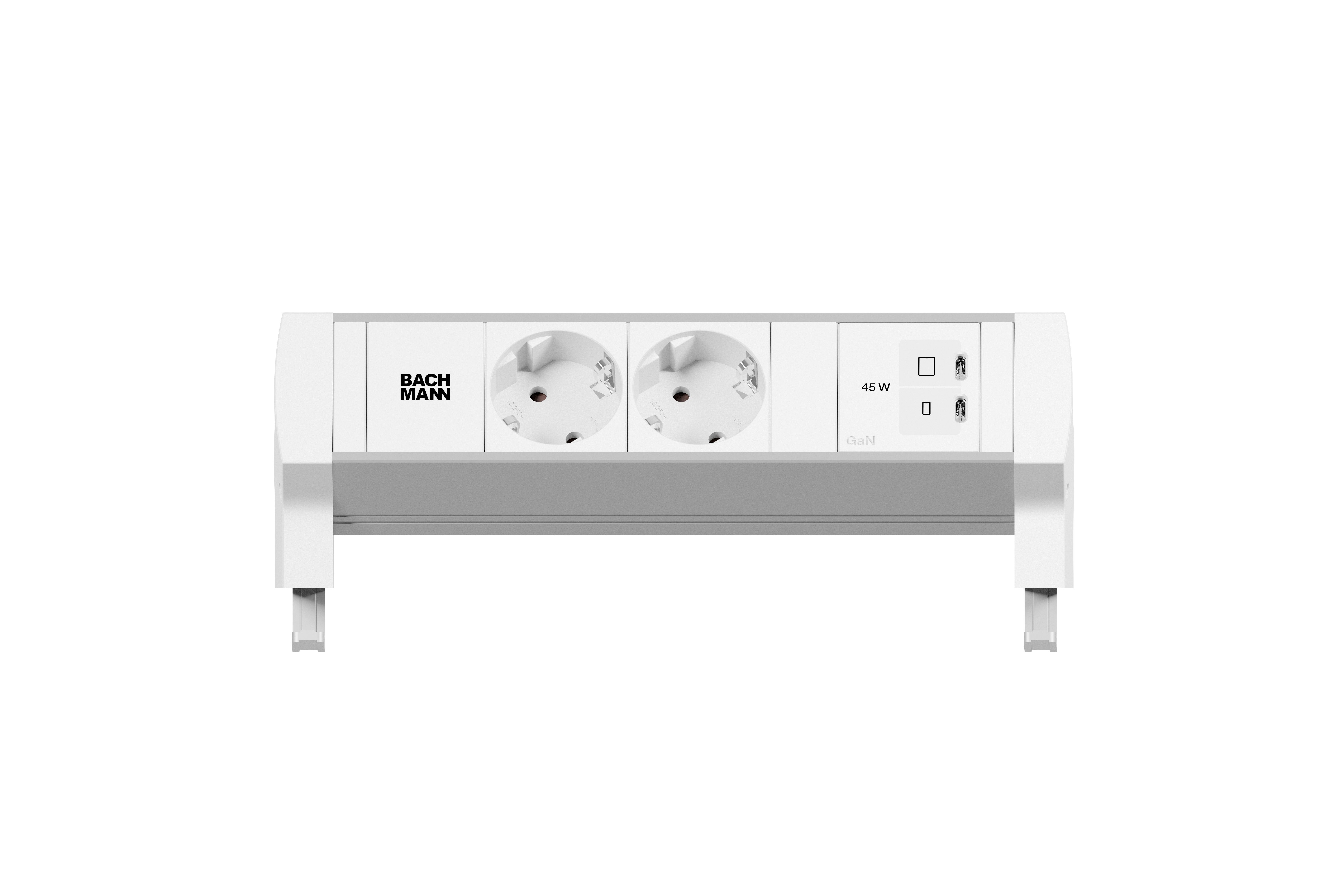 Bachmann BM0028982 Steckdosenleiste DESK STYLE, 2x Schutzkontaktsteckdose, 1x USB C/C 45 W, 0,2m GST18, mit Haltewinkel, hellgrau/weiß