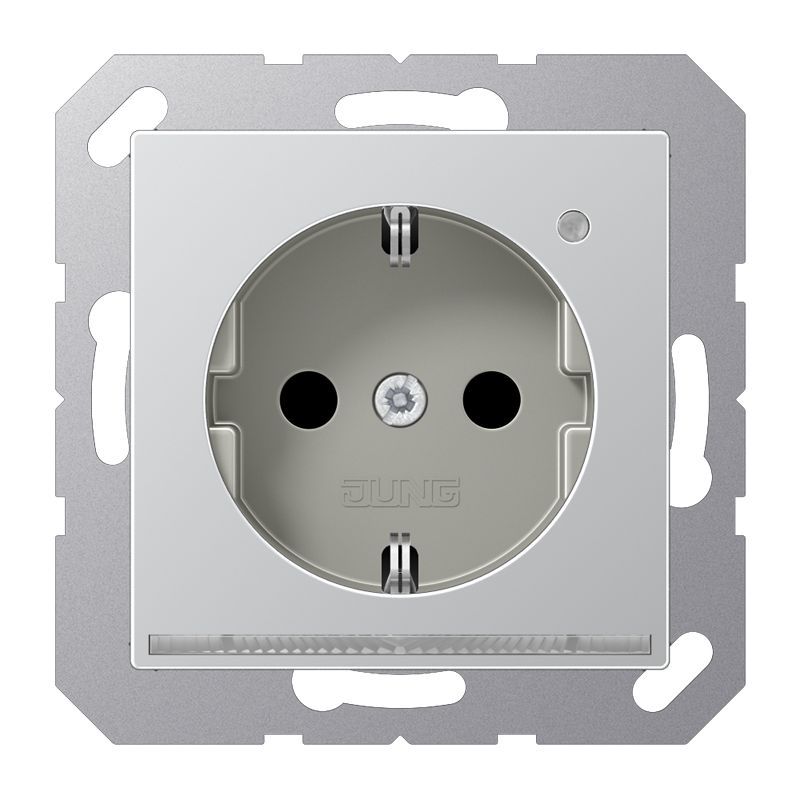 Jung A1520-OALLNW Schutzkontakt-Steckdose mit LED-Orientierungslicht, Safety +, Thermoplast lackiert, Serie A, aluminium