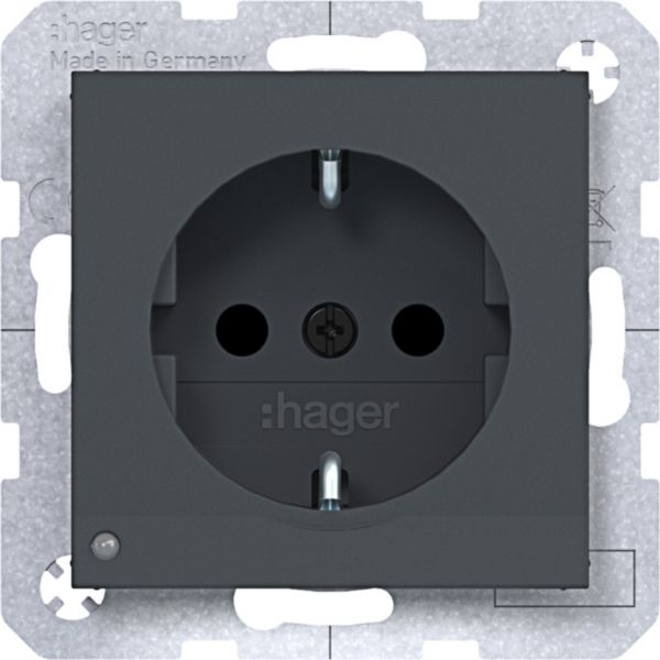 Hager WAS1462AT Schutzkontaktsteckdose mit LED-Orientierungslicht, erhöhter Berührungsschutz, Schraubliftklemmen, A.x/C.x, anthrazit matt