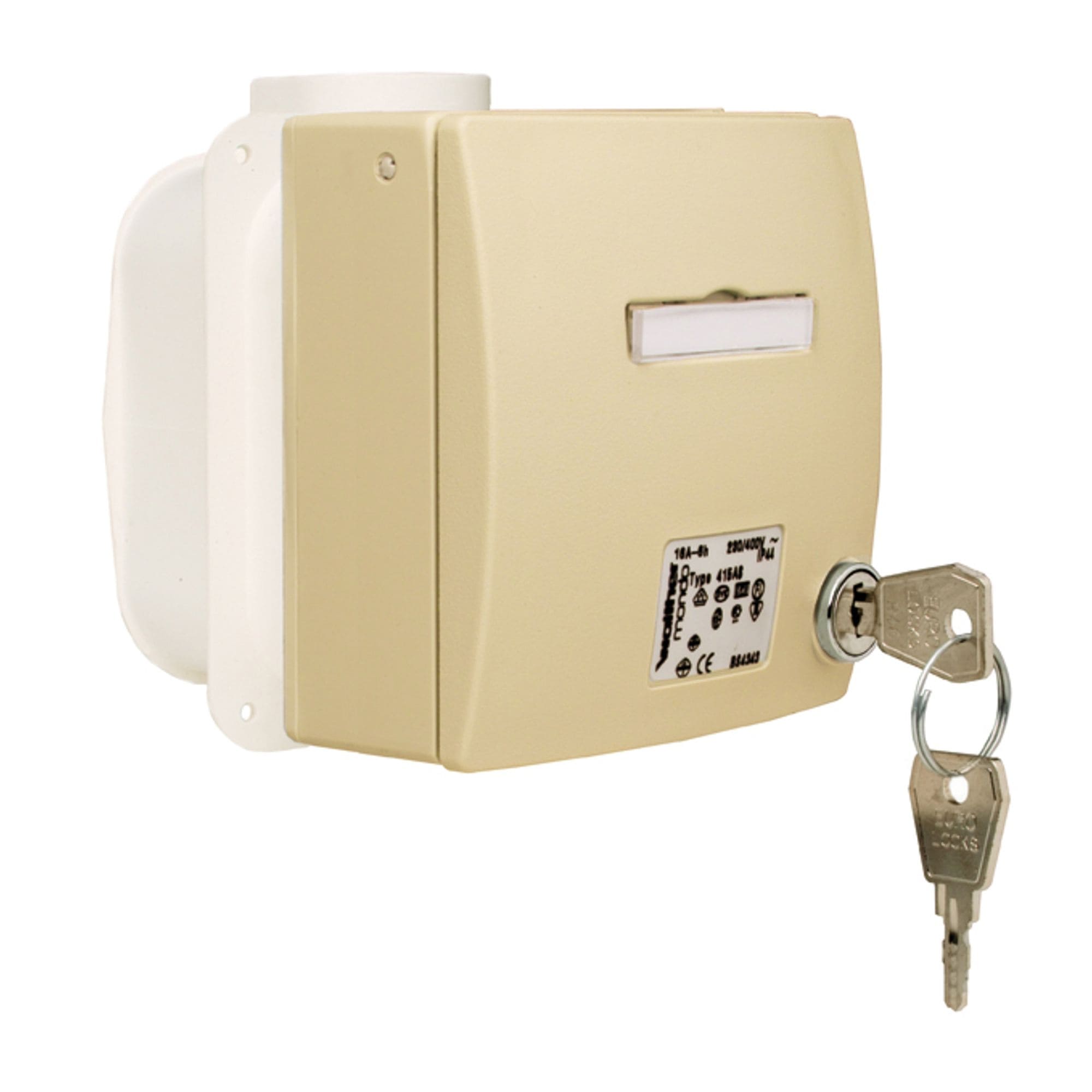 Walther Werke 436ASRW MONDO Unterputzwandsteckdose 32A 5P 6h mit UP-Dose, Putzausgleich, Beschriftungsfeld und Schloß zum Abschließen in reinweiß