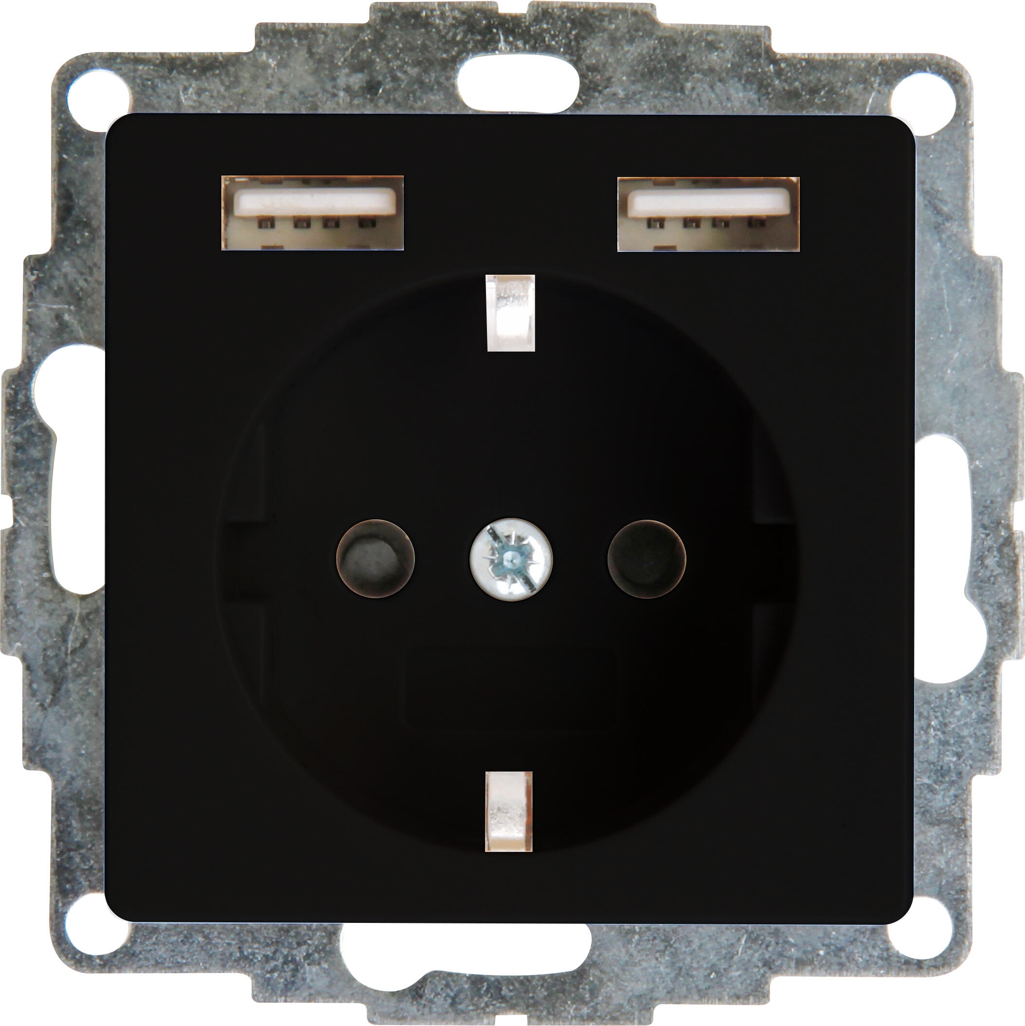 Kopp 296250006 HK07 - Unterputz-Schutzkontakt Steckdose mit 2 USB-Ladebuchsen, Farbe: schwarz matt