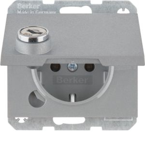 Berker 47637003 Schutzkontakt-Steckdose mit Klappdeckel, Steckklemme, Schloss, K.5, alu matt