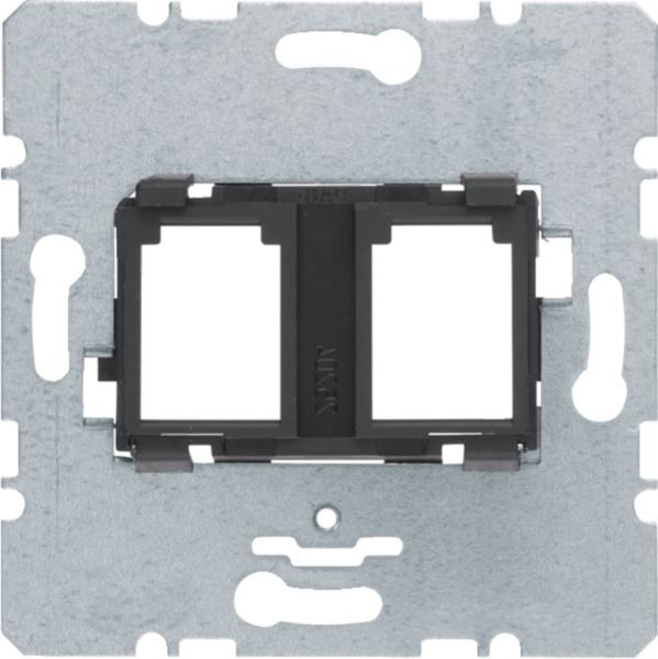 Hager WDF4717S Tragplatte mit schwarzer Aufnahme 2-fach für Modular Jack, Unterputz, schwarz