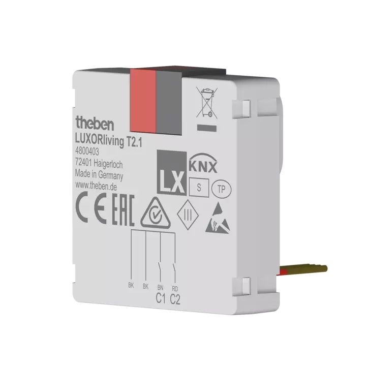 Theben 4800403 LUXORliving T2.1, 2-fach Binäreingang-Tasterschnittstelle, Softwarefunktionen Schalter/Taster, Dimmen, Jalousie