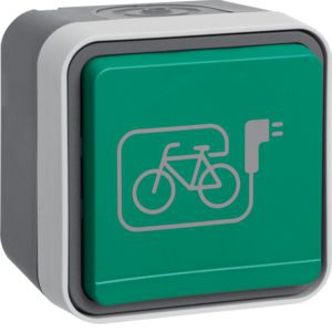 Berker 47403533 Schutzkontakt-Steckdose mit grünem Klappdeckel und Symbol "E-Bike", Aufputz W.1, grau