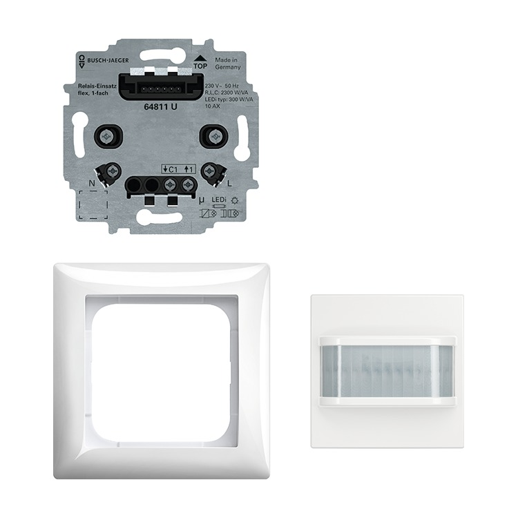 Busch-Jaeger 62762 UJ-914-WL Busch-Wächter® 180 flex, Wireless Komplettset mit Komfort Sensor Selectlinse und Relais-Einsatz, alpinweiß glänzend, Busch-balance SI